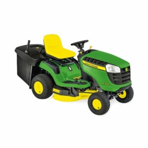 Tondeuse autotractée John Deere X146R verte, moteur Briggs 12,5 CV, siège ergonomique, idéale pour jardins de toutes tailles, usage résidentiel et professionnel