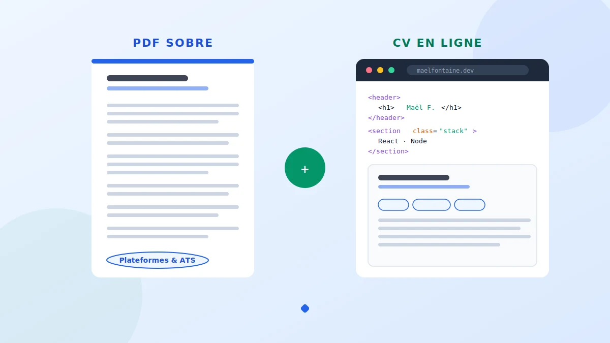Exemple de CV développeur web : version PDF sobre et CV en ligne codé
