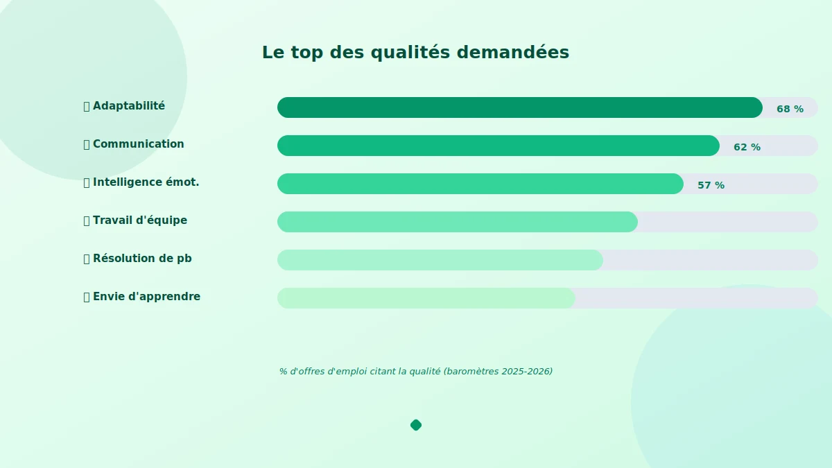 Top des qualités recherchées par les recruteurs : adaptabilité, communication, coopération