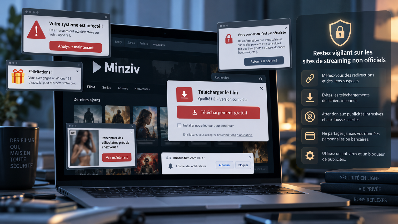 Illustration de la recherche d'un film sur plusieurs plateformes de streaming légales plutôt que sur un ancien domaine Minziv