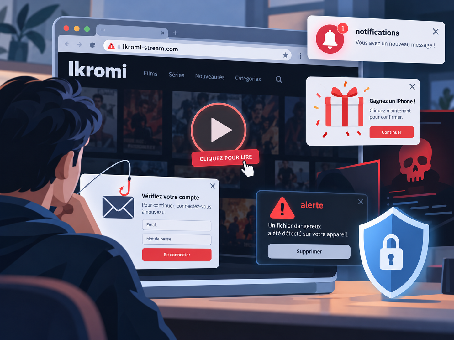 Illustration de services de streaming légaux accessibles sur télévision, ordinateur et smartphone pour regarder des films et séries